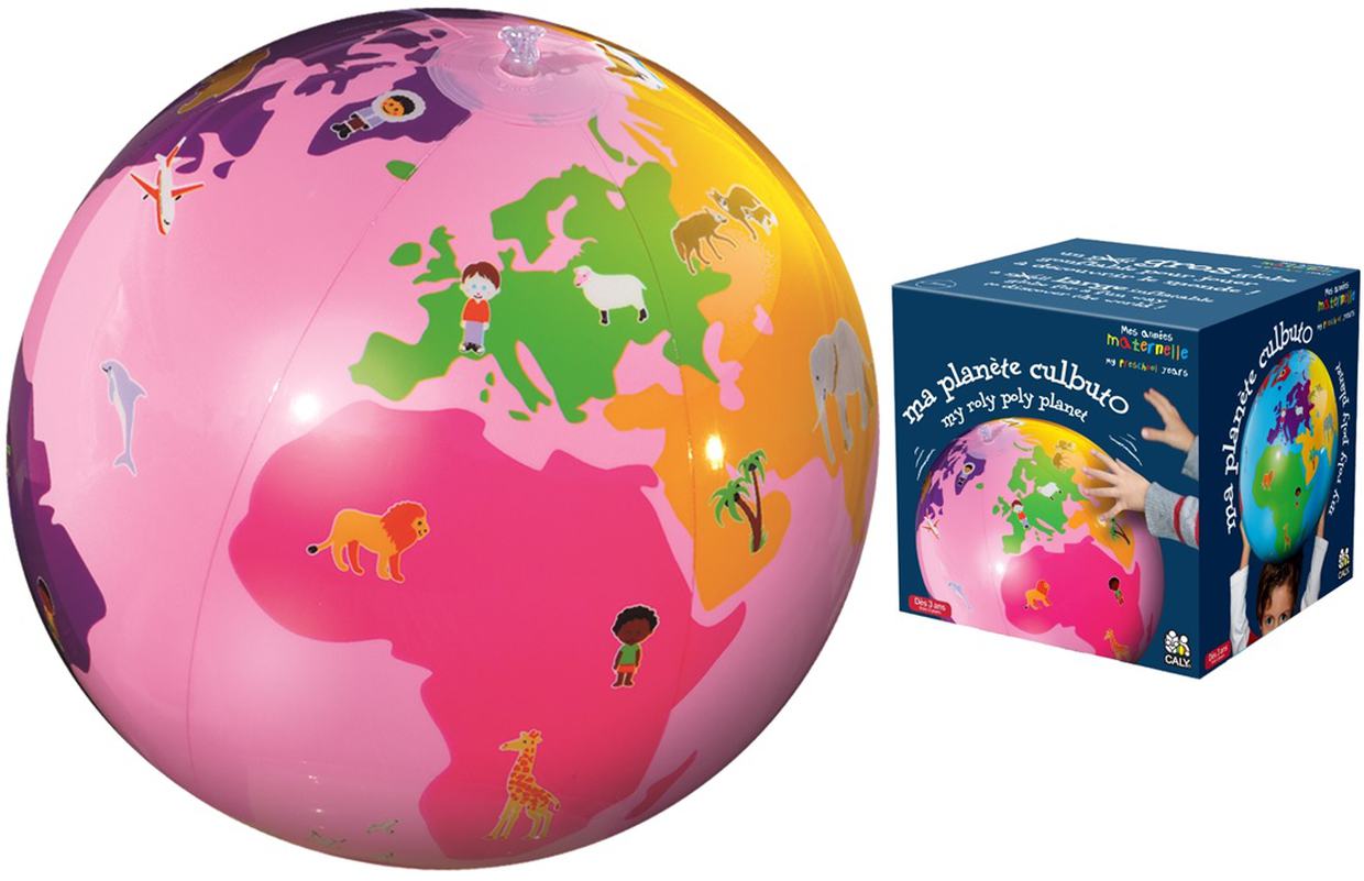 Opblaasbare wereldbol - globe Mijn planeet Culbuto roze | Caly Toys