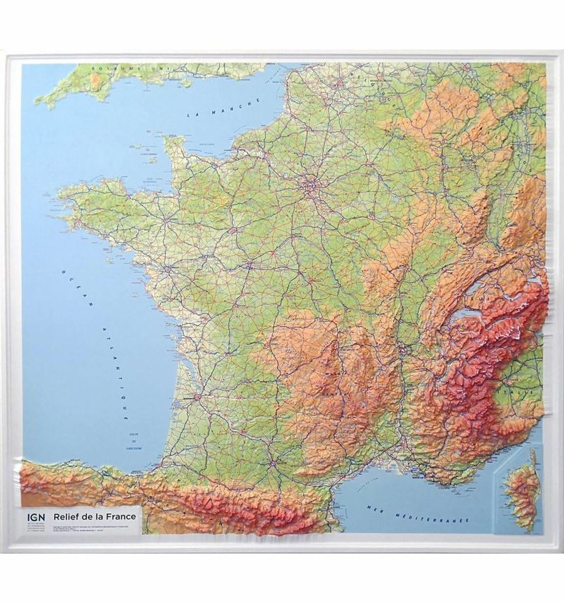 Reliëfkaart Frankrijk 102 x 92 (9782758547884) | IGN - Institut Géogra