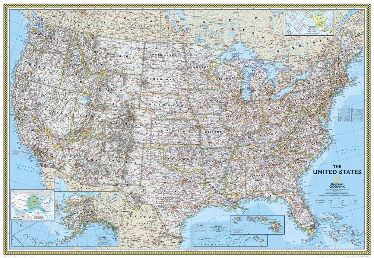 Magneetbord - Wandkaart USA - Verenigde Staten, politiek, 110 x 77 cm
