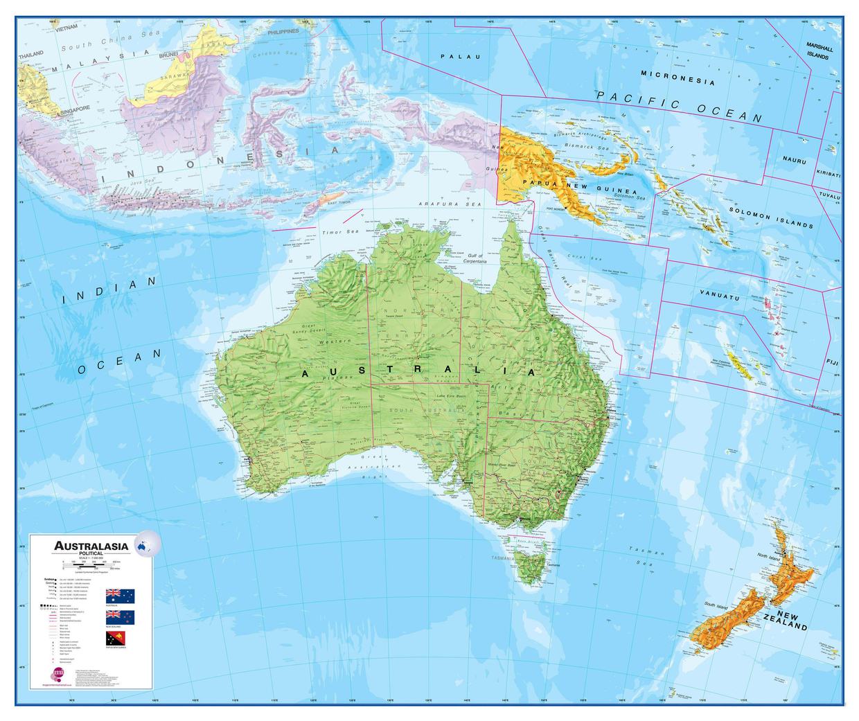Wandkaart - Magneetbord Australasia - Australië, Nieuw Zeeland en deel