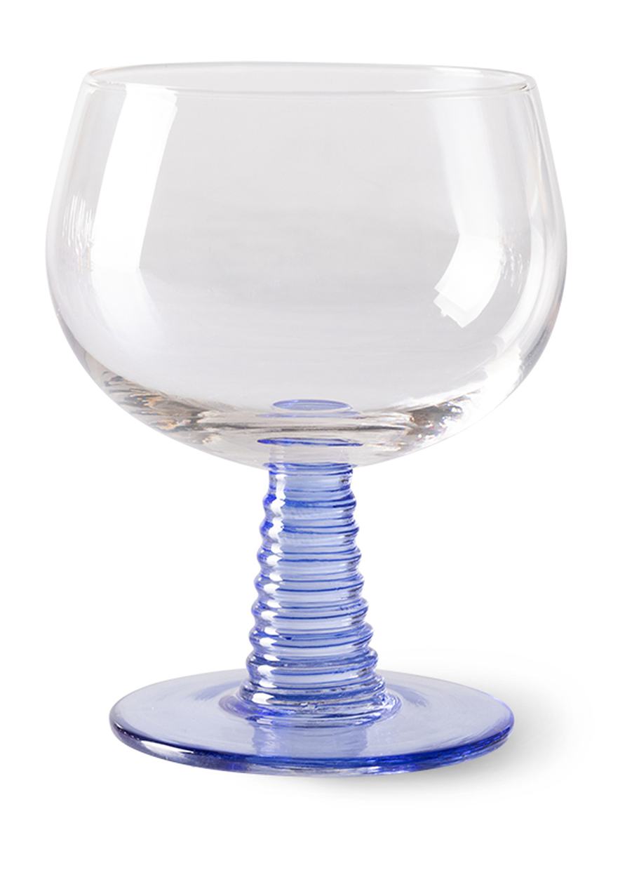 Swirl wine glass low, blue